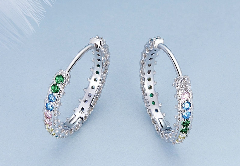 Brinco Argola Color Cravejada P - 100% Prata 925