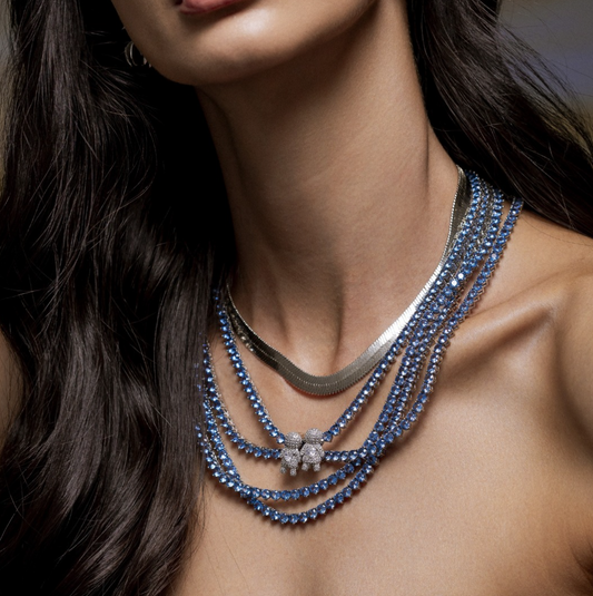 Riviera azul céu três pontas - Cravejada com zircônias