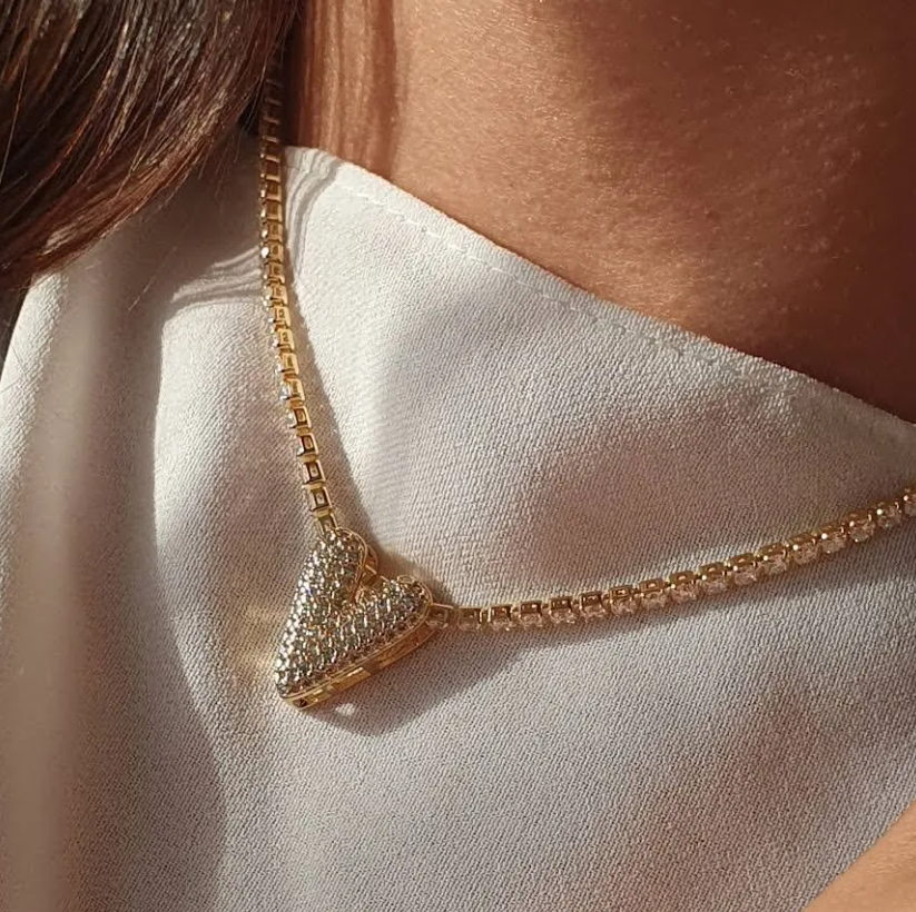 Pingente Coração cristal - cravejado com zircônias