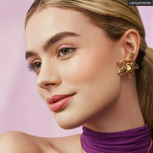 Brinco Flor Opala do Mar mosaíco - Pedra Natural