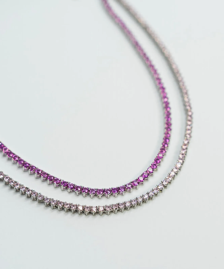 Riviera três pontas Pink 3 mm - Cravejada com zircônias