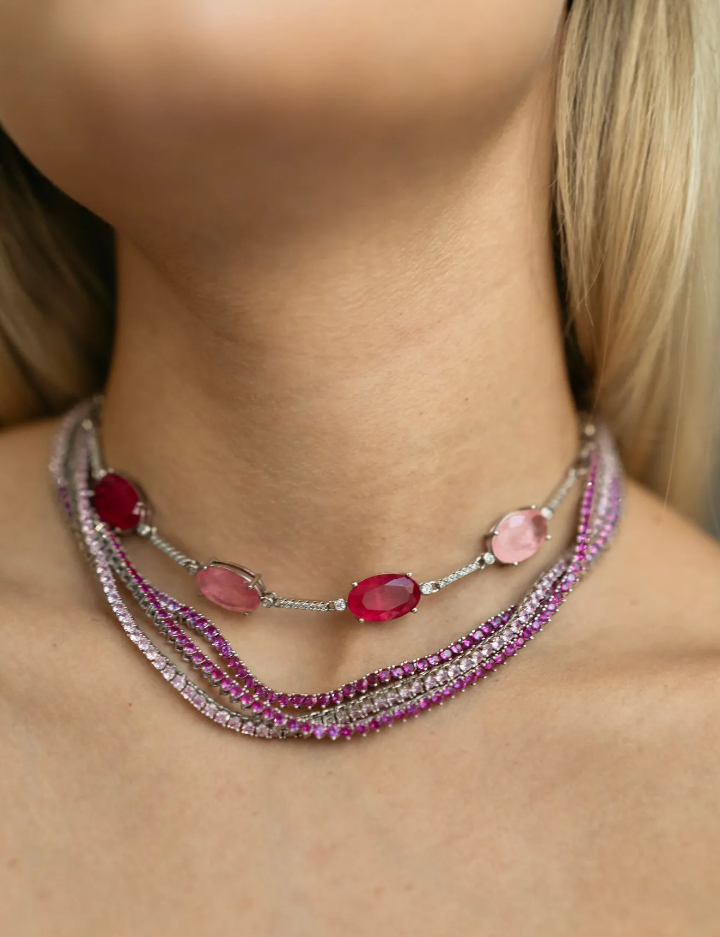 Riviera três pontas Pink 3 mm - Cravejada com zircônias