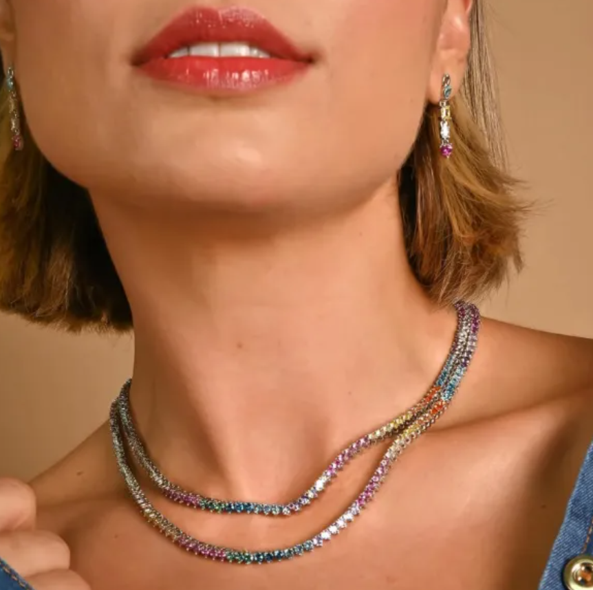 Riviera três pontas color 3mm - Cravejada com zircônias