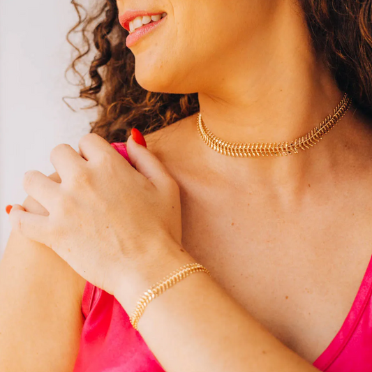 Pulseira espinha de peixe - Banhada a ouro 18k