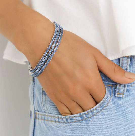 Pulseira riviera azul céu três pontas - Cravejada com zircônias