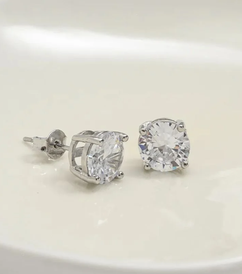 Brinco Ponto de luz - Banhado a ródio branco