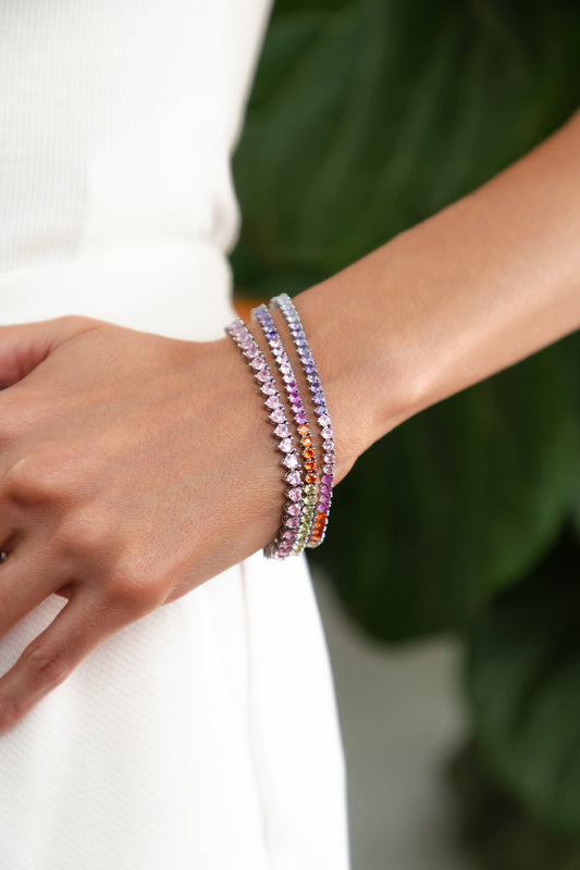 Pulseira Riviera Pink e cristal - Cravejada com zircônias