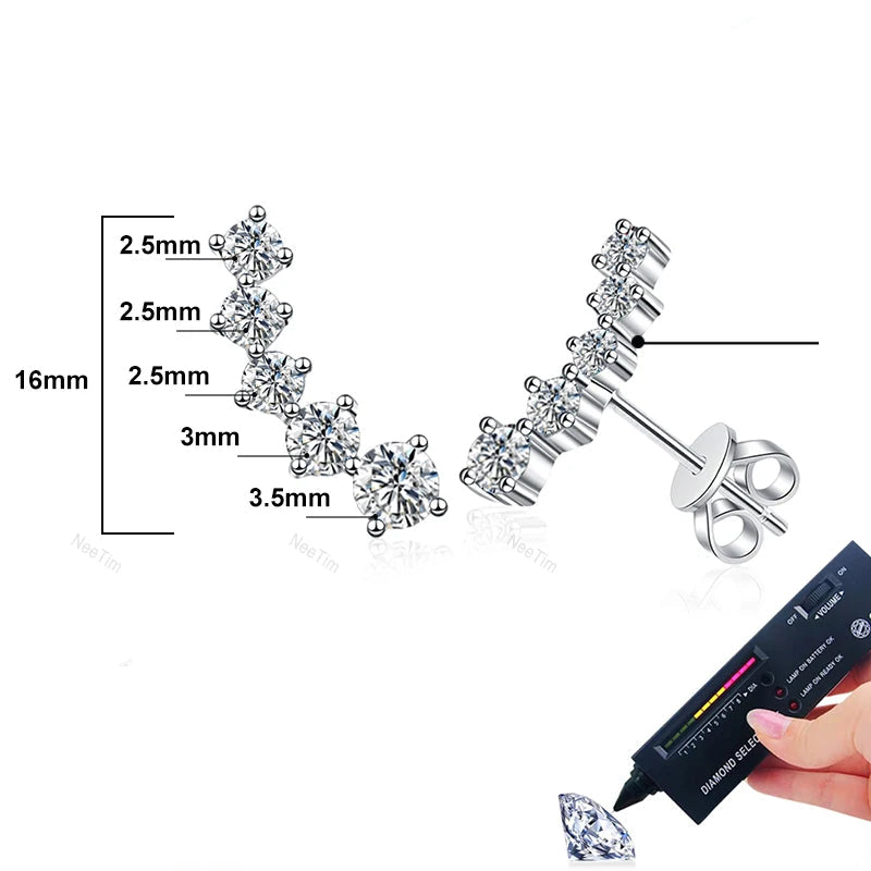 Brinco Ear Cuff Moissanite - 100% Prata 925