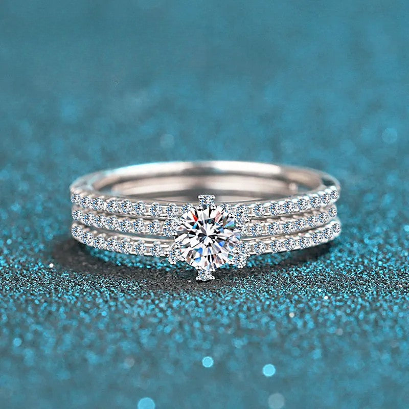 Conjunto de Anéis Diamond Moissanite - 100% Prata 925