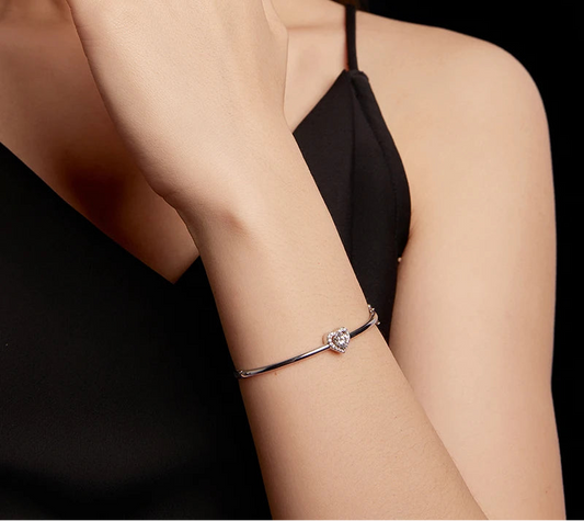 Bracelete de Coração Moissanite 0.5CT - 100% Prata 925