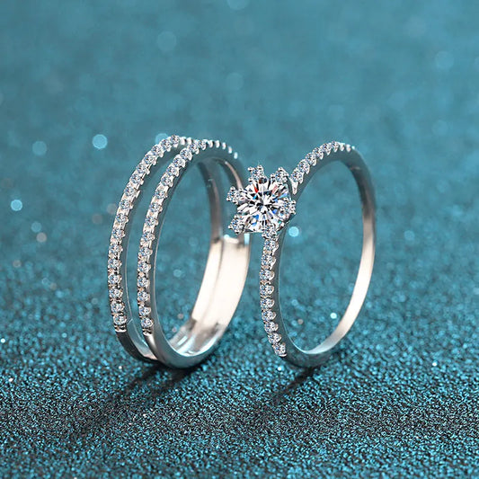 Conjunto de Anéis Diamond Moissanite - 100% Prata 925
