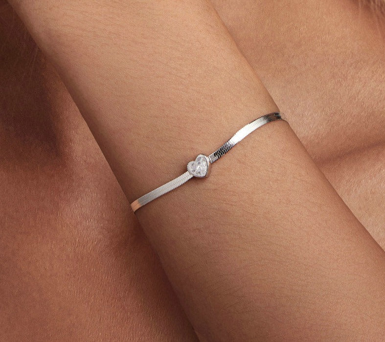 Pulseira Snake Heart - 100% Prata com zircônia