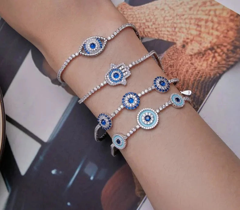 Pulseira Hamsá - 100% Prata 925 cravejado com zircônias