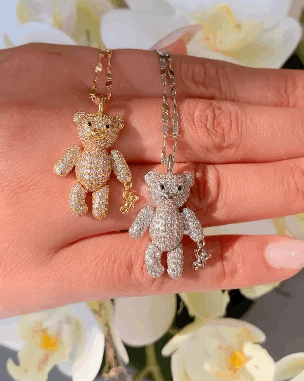 Colar Urso Teddy - Cravejado com zircônias