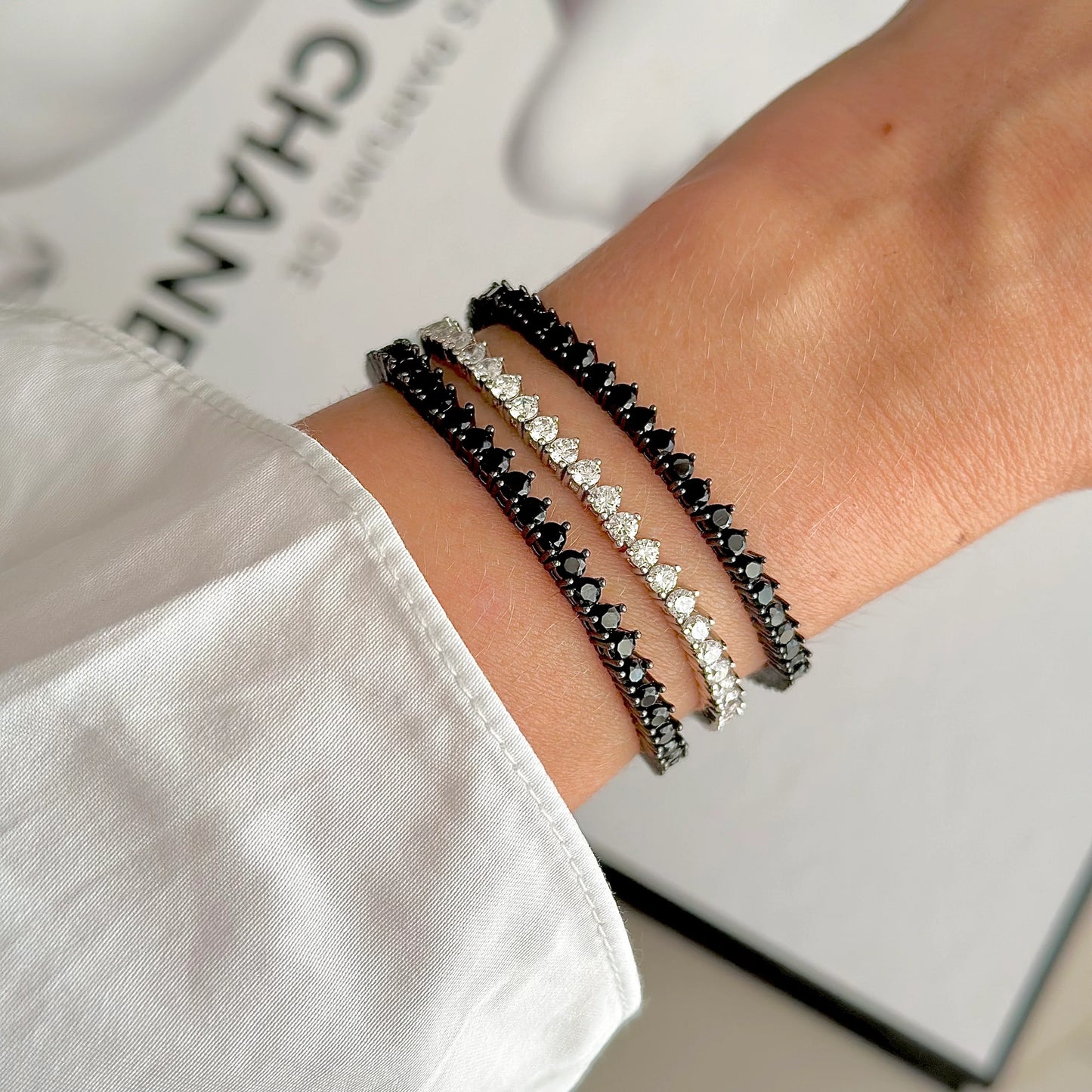 Pulseira três pontas ródio negro