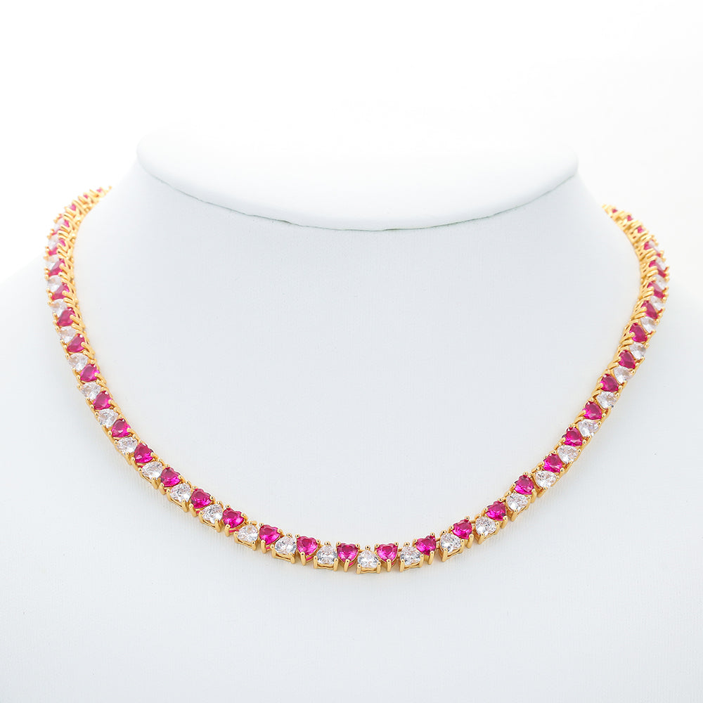 Riviera de Coração Pink Dream 5MM - Cravejada com zircônias