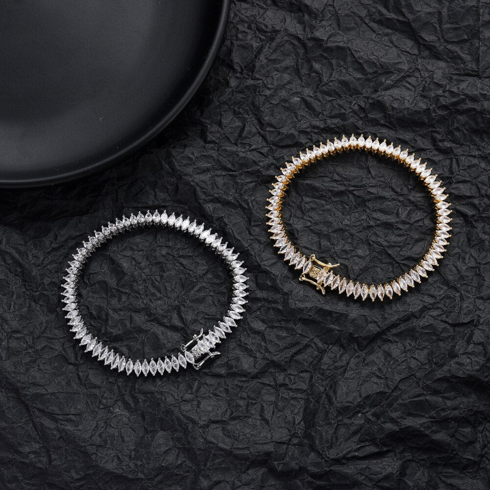 Pulseira Navete Cristal - Cravejada com Zircônias