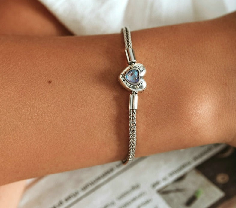 Bracelete Blue Heart - 100% Prata 925 Cravejado com Pedra da Lua