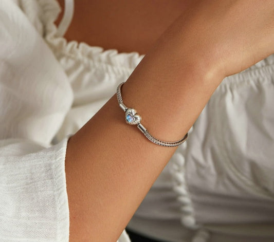 Bracelete Blue Heart - 100% Prata 925 Cravejado com Pedra da Lua