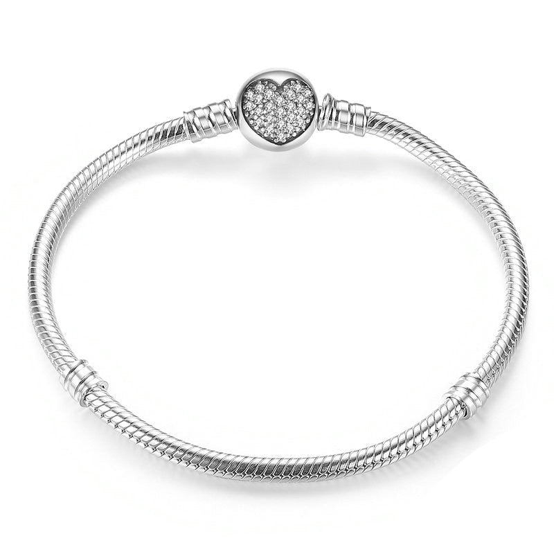 Bracelete Coração de Prata - 100% Prata 925 Cravejada com Zircônias