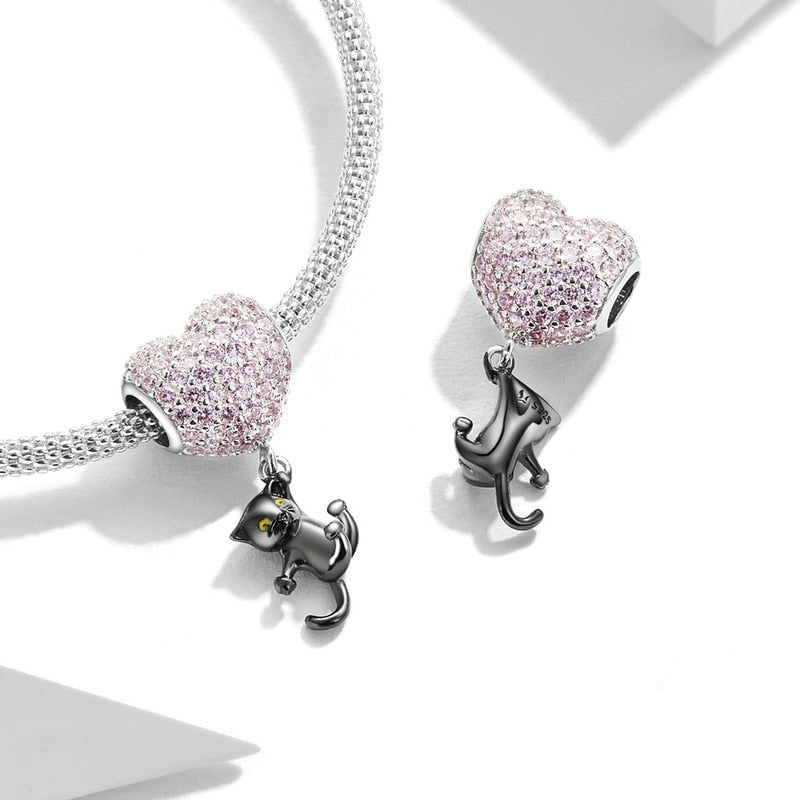 Charm Gato Pink Cristal - 100% Prata 925 Com Zircônia