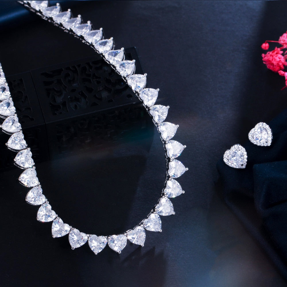 Conjunto Riviera e Brinco Coração - Cravejados com Zircônias