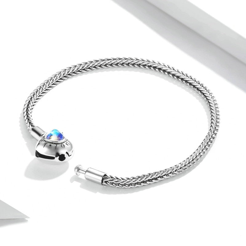 Bracelete Blue Heart - 100% Prata 925 Cravejado com Pedra da Lua