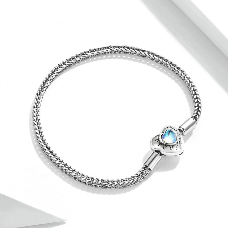 Bracelete Blue Heart - 100% Prata 925 Cravejado com Pedra da Lua