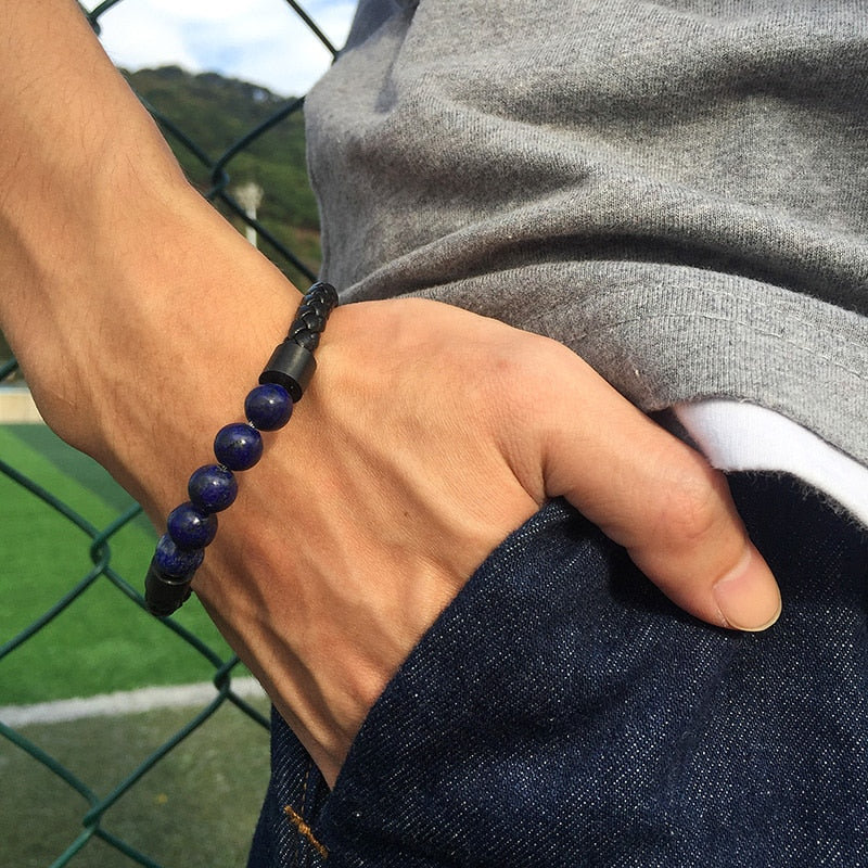 Bracelete Black Rocks - Couro e Pedras Vulcânicas
