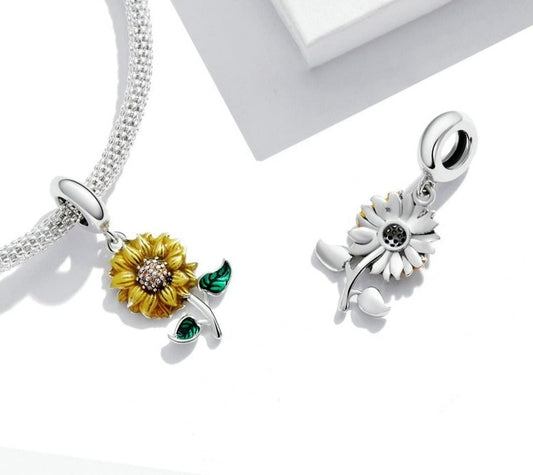 Charm Pendente Girassol - 100% Prata 925 cravejada com zircônias