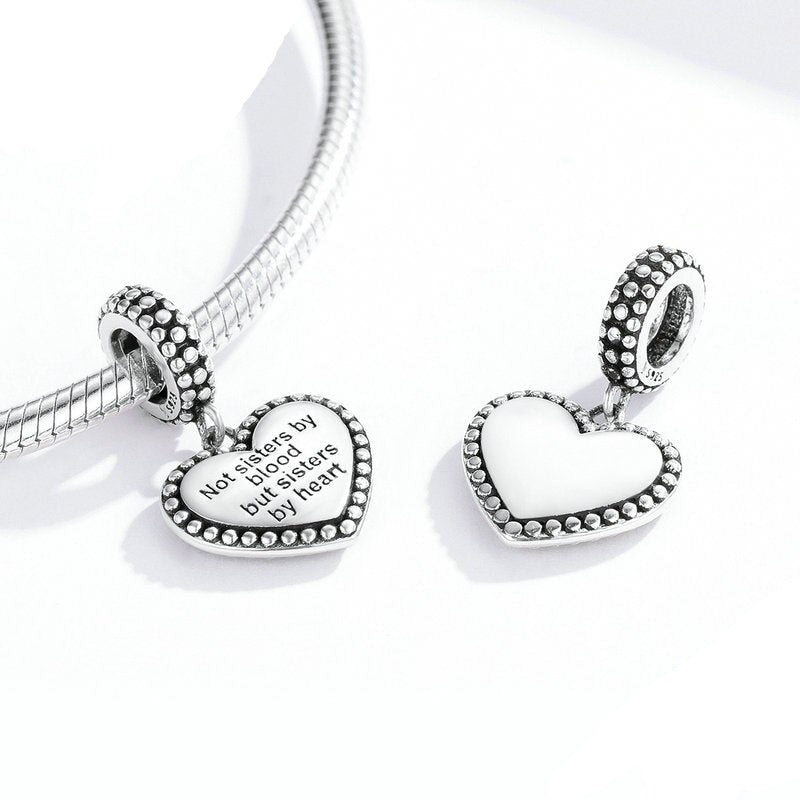 Charm Pendente de Coração Irmãs de sangue - 100% Prata 925