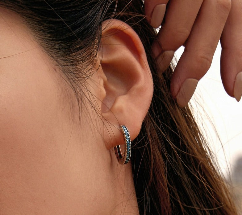 Brinco Argola Turqueza - 100% Prata 925 com Zircônias