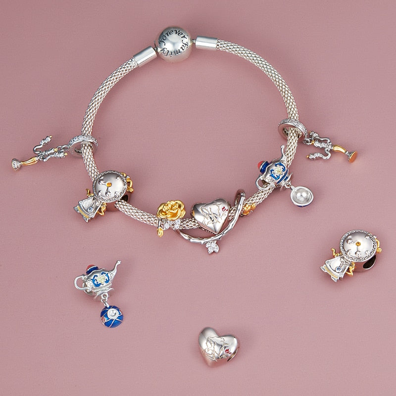 Charm Bule A Bela e a Fera - 100% Prata 925