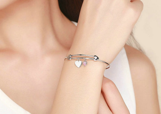 Bracelete Coração Pendente - 100% Prata 925