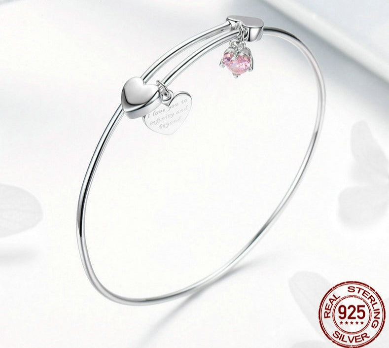 Bracelete Coração Pendente - 100% Prata 925