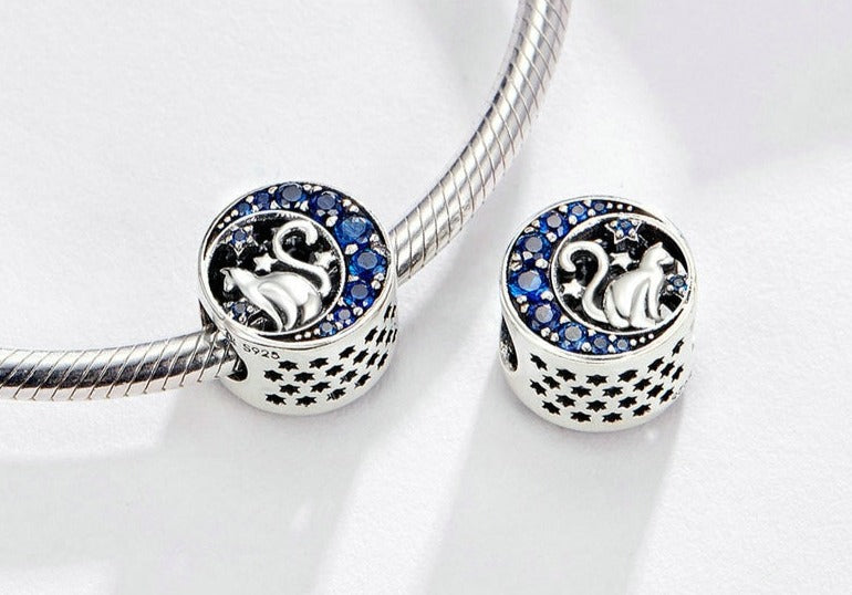 Charm Gato na Lua - 100% Prata 925 com zircônias