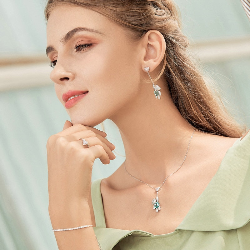 Colar Urso Luxo - 100% Prata 925 com Zircônias