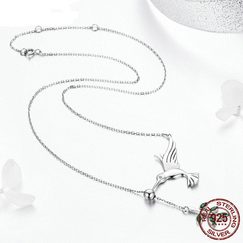 Colar Beija-Flor Pendente - 100% Prata 925
