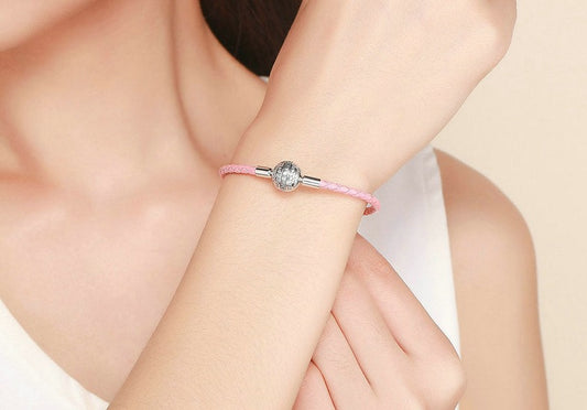 Bracelete Esfera Diamond - Couro Legítimo Trançado