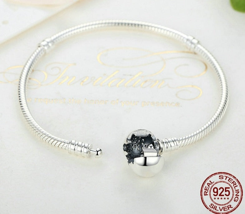 Bracelete Coração de Prata - 100% Prata 925 Cravejada com Zircônias