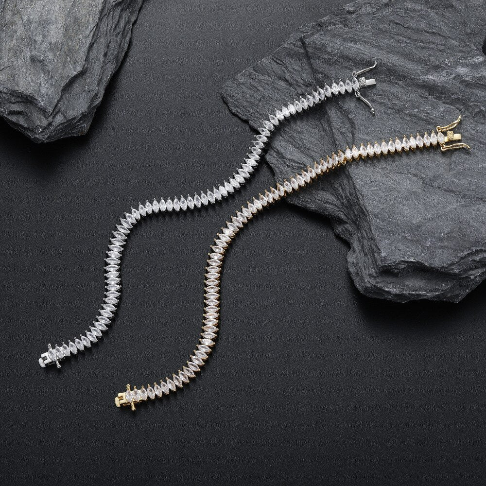 Pulseira Navete Cristal - Cravejada com Zircônias