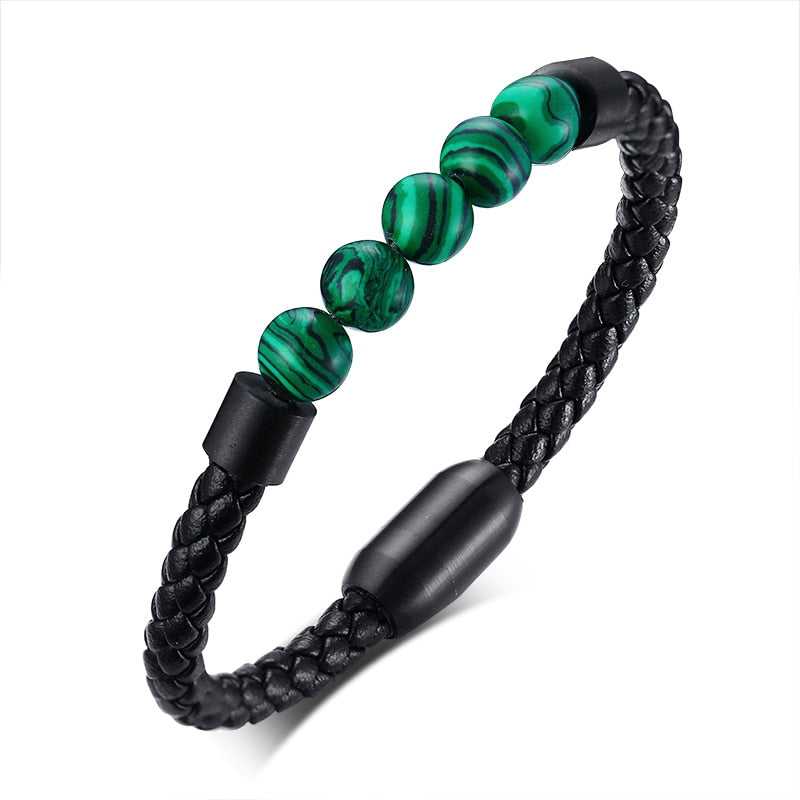 Bracelete Black Rocks - Couro e Pedras Vulcânicas