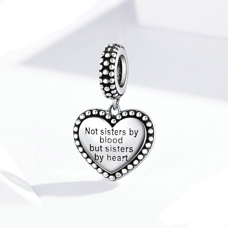 Charm Pendente de Coração Irmãs de sangue - 100% Prata 925