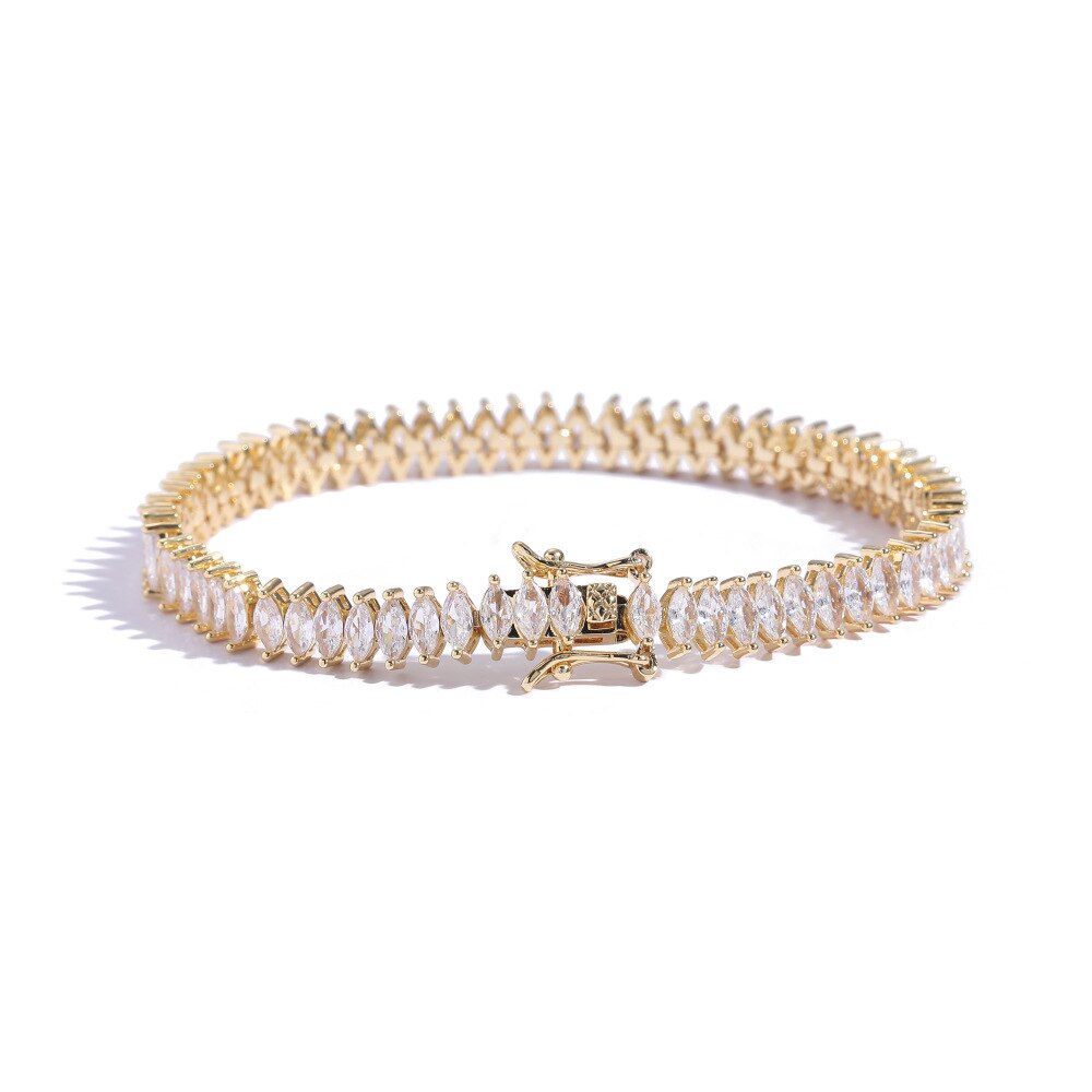 Pulseira Navete Cristal - Cravejada com Zircônias