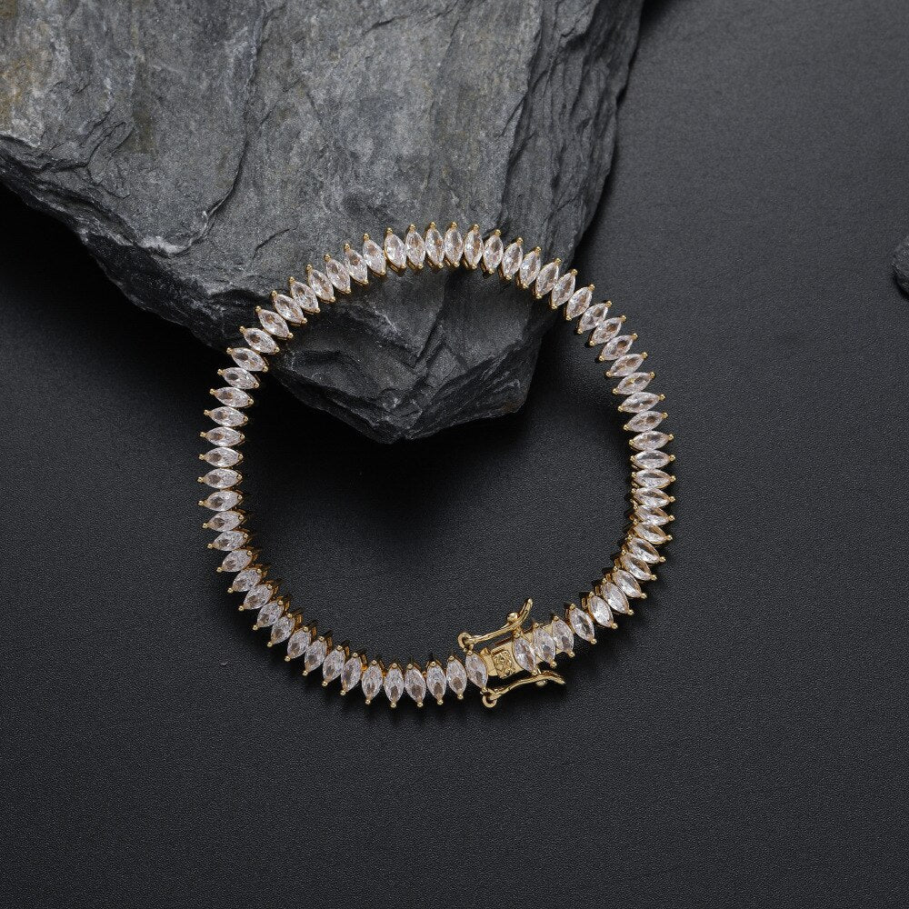 Pulseira Navete Cristal - Cravejada com Zircônias