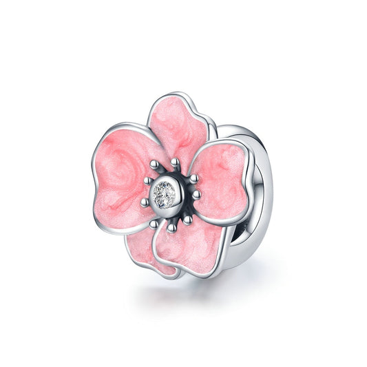 Charm Rosa no Jardim - 100% Prata 925 Esmaltada