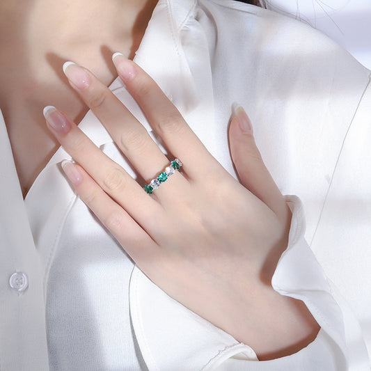 Anel Aquamarine - 100% Prata com Moissanite