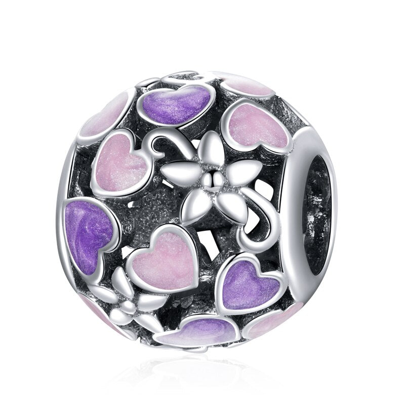 Charm Purple Flowers - 100% Prata 925 Esmaltada