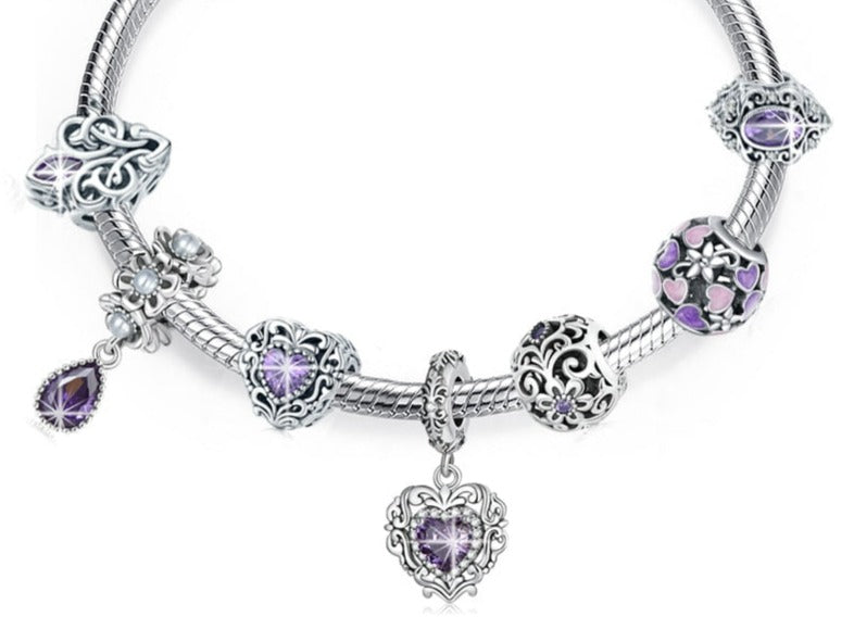 Charm Pendente Purple Heart - 100% Prata 925 com Zircônias