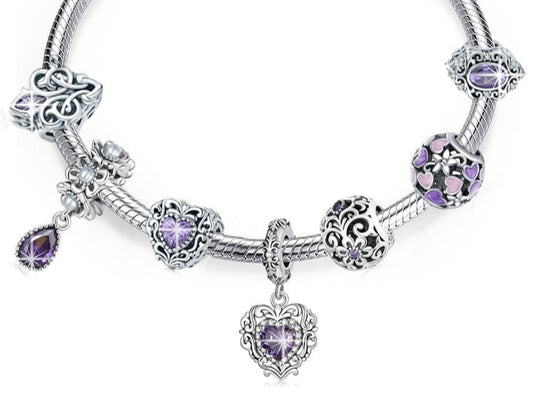 Charm Purple Flowers - 100% Prata 925 Esmaltada